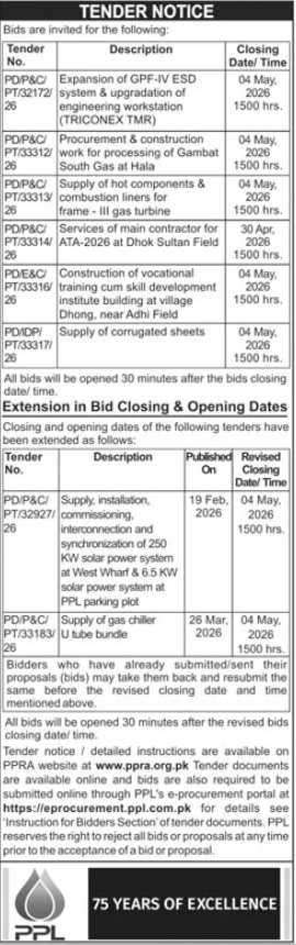 Services of main contractor for ATA-2026 at Dhok Sultan Field